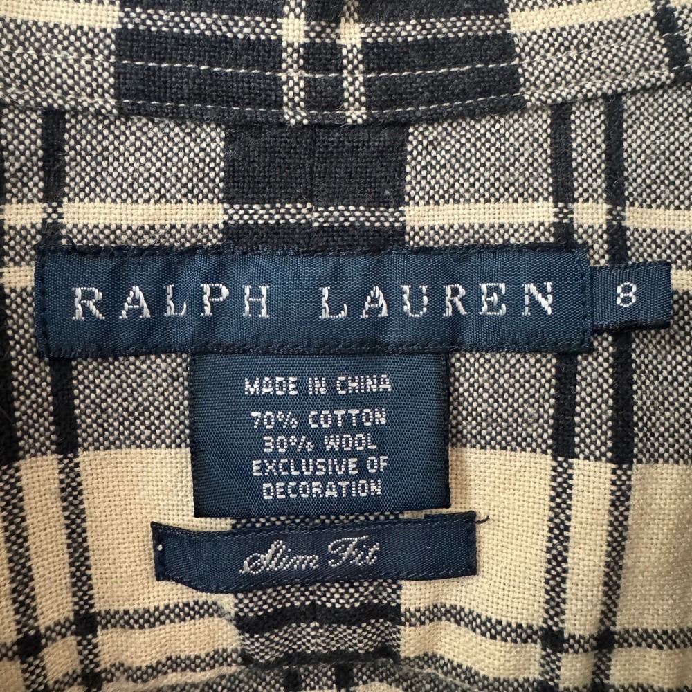 Ralph Lauren Cotton Wool Plaid Slim Fit Shirt Beaded Crest Brown Preppy Academia - Picture 8 of 11